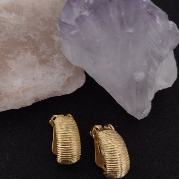 Small Golden Band Clip on Earrings - Picture 2 of 2